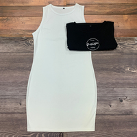 Robe sans manches en coton de haute qualité pour femme, jersey léger, coupe ajustée, col rond, robe t-shirt personnalisable avec logo pour femme