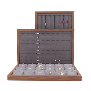 Luxury Walnut Wood Grain Gray Velvet Ring Necklace Bracelet <b>Jewelry</b> <b>Display</b> Tray <b>Jewelry</b> Storage Organizer Tray for Drawer - Product Image 1