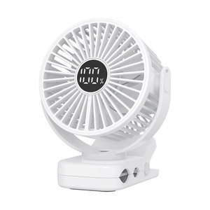 Mini ventilador con clip, ventilador de escritorio portátil oscilante con pantalla digital USB de 4 pulgadas para bebés, niños, uso en exteriores, color blanco - Product Image 1