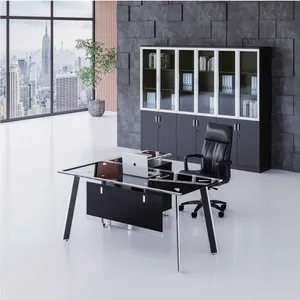 Tavolo da scrivania in vetro nero per ufficio