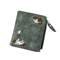 Dompet gaya Jeans Kitty bordir pola kanvas gesper dekorasi saku ponsel tas wanita dompet koin