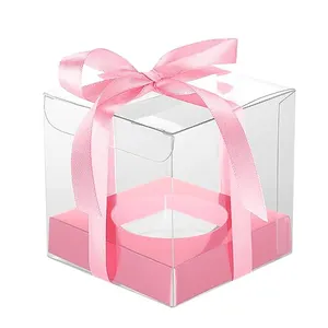 개별 핑크 디저트 종이 컵 케이크 상자 플라스틱 재활용 접이식 포장 미니 디저트에 대 한 삽입