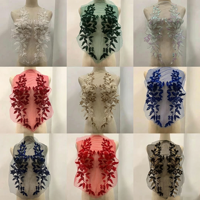 Appliques florales en strass avec perles et sequins, motif fleurs, 32*46cm