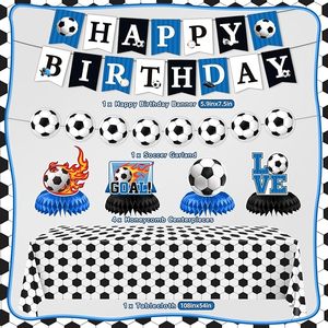 Decorazioni per Feste di Compleanno a Tema Calcio: Sfondo, Tovaglia, Palloncini in Foil e Lattice, Topper per Torte, Centrotavola a Nido d'Ape - Product Image 3