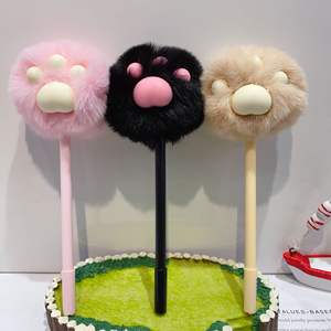 Pulpen Gel Cakar Kucing Lucu Alat Tulis Kreatif Bola Bulu Imut 0.5mm Plastik Hitam 16pcs Per Kotak Pulpen Bulu Netral Grosir - Product Image 3