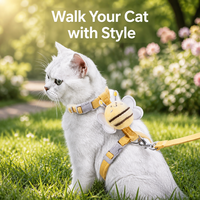 Ensemble Harnais et Laisse pour Chat en Velours Côtelé Motif Abeille Mignonne, Gilet Réglable Anti-étranglement en Forme de H pour Petits Chiens et Chatons, Fournitures de Promenade en Extérieur