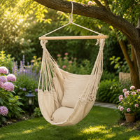 Hamac suspendu en coton avec barre de suspension en bois et coussin moelleux pour jardin et intérieur