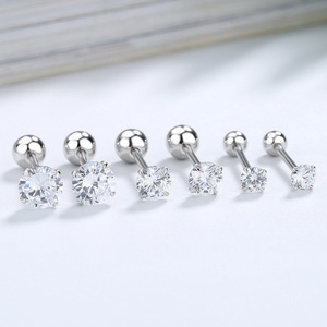 Four-claw Integrated Round Zircon Anti Allergy Stainless Steel Zirconia Screw Back <b>Earring</b> for Girl or Baby - Product Image 5
