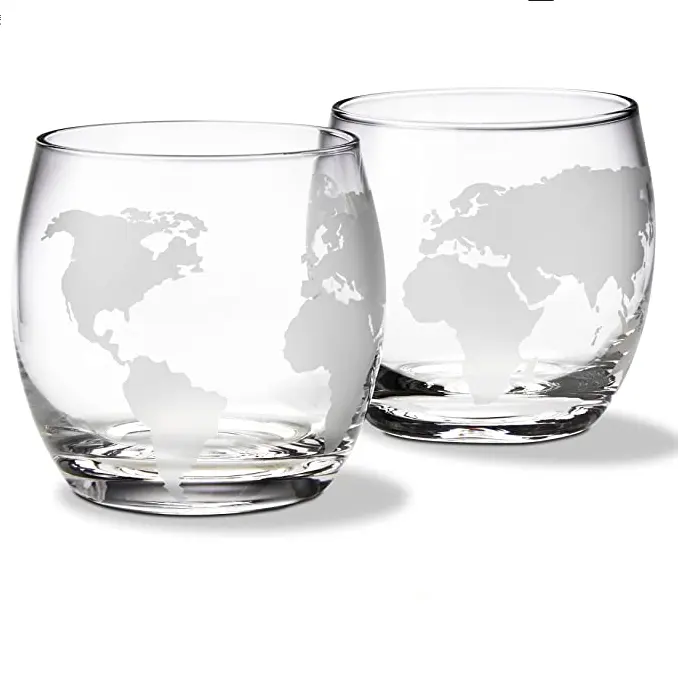 Boro silikat glas Handmade Frosted Earth Map Printing Einwand iges Whisky glas Rotwein glas becher
