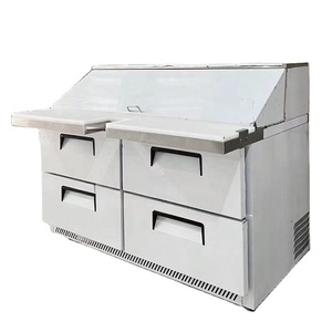 Mostrador Refrigerado Comercial de Acero Inoxidable para Buffet, Barra de Ensaladas, Sándwiches y Pizza, Mesa de Preparación Refrigerada con Tapa de Vidrio - Product Image 1