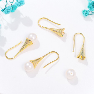 Trumpet Flower Ear <b>Hooks</b> 18K Gold Plated Brass Silver DIY Jewelry Accessories Pearl <b>Earring</b> Findings For Crafting - Product Image 2