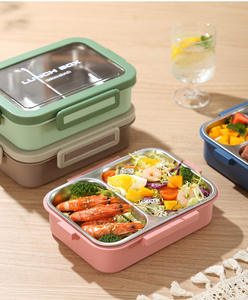 Bencircle B275 Stainless Steel Bento <b>Lunch</b> <b>Box</b> 3 Compartment Leakproof Food Container With Plastic Shell For Kids And Adults - Product Image 2