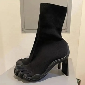 Stivaletti con calzino elasticizzato a cinque dita separate da <span class=keywords><strong>donna</strong></span> stile strano tacchi quadrati con punta divisa che lavorano a maglia stivaletti corti scarpe alla moda - Product Image 2