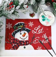 6 pièces de napperons de Noël en tissu de lin, motif bonhomme de neige, décorations de table pour la maison, ornements de Noël