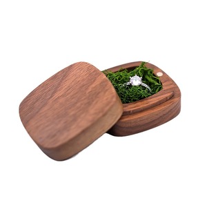 Wood <b>Ring</b> <b>Box</b> Oval Solid Walnut Wood Jewelry <b>Box</b> With Moss Lining For Engagement <b>Ring</b> Storage - Product Image 1