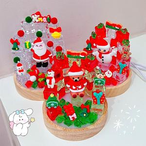 Christmas Diy Night Light Acrylic Ice Block Lamp <b>With</b> Led Lights For Kids Desk Decoration Round Shape Tap <b>Control</b> <b>USB</b> Power - Product Image 3