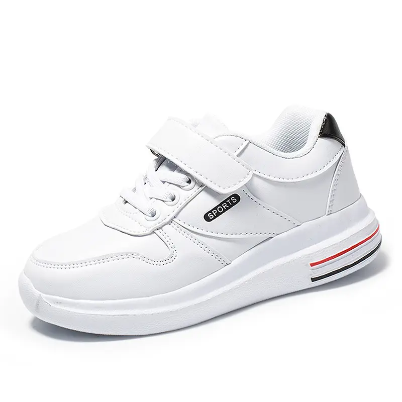 Kids School Shoes New Fashion Children's White Skateboard Shoes Students Shoes for Boys and Girls Hook and Loop Light Sneakers