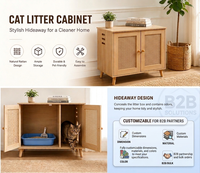 Armoire de litière pour chat en rotin et bois moderne |   Meuble de toilette pour chat dissimulé pour salon