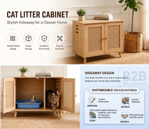 Modern Wooden Rattan Cat <strong>Litter</strong> <strong>Box</strong> Enclosure Cabinet | Hidden Cat Washroom <strong>Furniture</strong> for Living Room - Product Image 5
