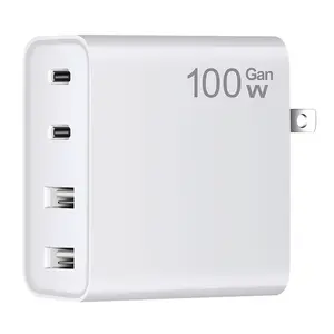 Foldable Plug 4 Port PD100W USB C GaN Charger Portable Fast Wall Charger for Laptop Phone