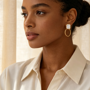 designer bulk wholesale clip stud <b>set</b> <b>square</b> shell 18k gold hoop stainless dangle fine women fashion plated jewelry earrings - Product Image 2