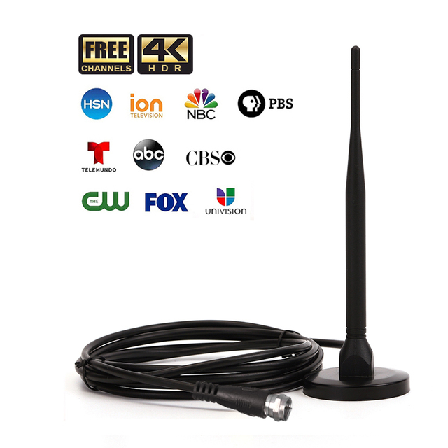 Long Range Indoor Magnetic Multiband 4-Band Omni HD 4K Universal TV Antenna 5dBi Gain Aerial for Media Internet Telescopic