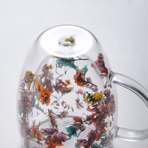 New Design 350ml Handmade High Borosilicate Creative Dry Flower Double Wall <b>Glass</b> <b>Mug</b> Cup - Product Image 3