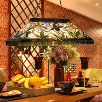 Lámpara de Araña de Vidrio Teñido Hecha a Mano Personalizable, Altura Ajustable, Acabado Dorado, LED Largo, Ideal para Comedor o Bar