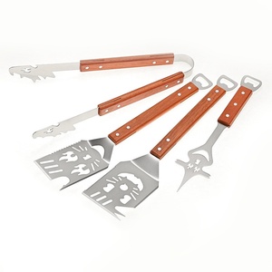 Juego de 5 utensilios de acero inoxidable para parrilla, accesorios de cocina para barbacoa, pinzas y espátulas con mango de madera - Product Image 1