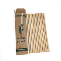 Ensemble de pailles en bambou biodégradables, réutilisables, naturelles, avec brosse et logo personnalisé, très demandées.