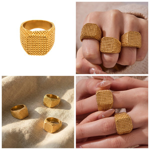 Stainless steel grain pattern <b>ring</b>, retro square wide <b>ring</b>, <b>cross</b>-border best-selling accessory - Product Image 2