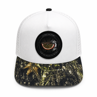 Casquette de baseball personnalisée à 5 panneaux, camouflage blanc bicolore, avec étiquette ronde, patch en daim, perforations découpées au laser, chapeau de golf, Gorras