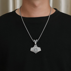 Viking Ram Head Thor Hammer <b>Titanium</b> Steel Necklace Unisex Pendant Gift Geometric Animal Design - Product Image 3