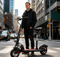 Trottinette électrique pliable avec cadre réglable, siège réglable, suspension avant et arrière, stock disponible, faible MOQ, et large plateforme pour les trajets quotidiens