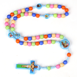 Precio de fábrica, cuentas redondas de 8mm, Cruz de bebé de dibujos animados, collar de Rosario católico colorido para niños, regalos cristianos - Product Image 2