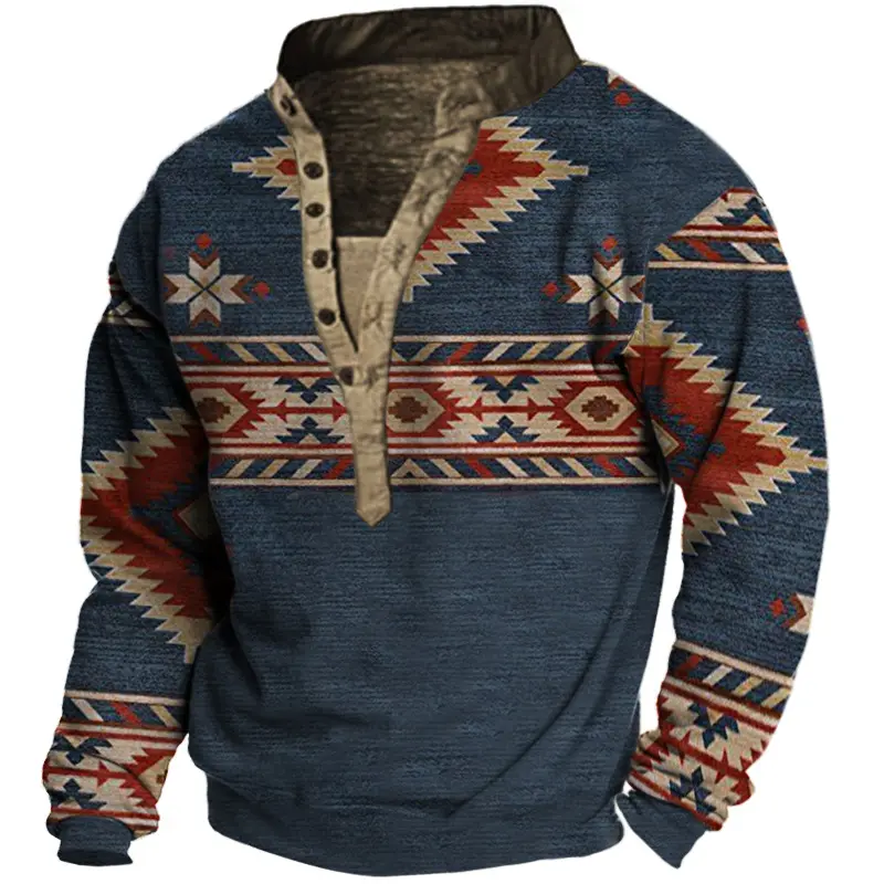 새로운 남성 대형 민족 인쇄 스웨터 봄 가을 야외 레저 활동 스웨터