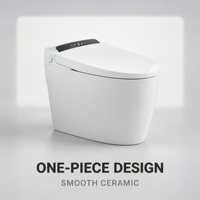 Toilette bidet allongée intelligente avec buse autonettoyante, lavage à l'eau chaude, siège chauffant, chasse d'eau automatique, séchage à l'air, siphon en S et commande intelligente