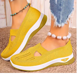 Zapatos para caminar sin cordones para <span class=keywords><strong>mujer</strong></span>, zapatillas informales de punto transpirables, mocasines cómodos con plataforma ligera para uso diario - Product Image 1