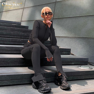 delle donne Della Chiusura Lampo Nero Pantaloni di Cotone Set Maglia A Manica Lunga Pantaloni <span class=keywords><strong>Abbigliamento</strong></span> Abiti <span class=keywords><strong>Per</strong></span> Le <span class=keywords><strong>Signore</strong></span> - Product Image 4