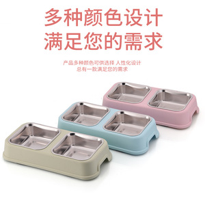 ชงเค ชามสแตนเลสคู่สำหรับสัตว์เลี้ยง 29x14x5 ซม. ฐานพลาสติก สำหรับแมวและสุนัข ชามใส่อาหารและน้ำ ดีไซน์ป้องกันการล้มคว่ำ - Product Image 4