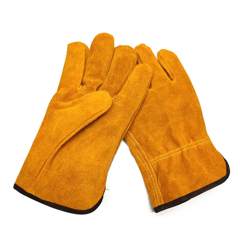 10 Inch Truck Safeti Cow Hide Split Driving Garden Gloves Men Yellow Work Driver Construction Industrial Leather Hand Gloves