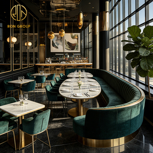 Ensemble de mobilier hôtelier Ron Group : Table carrée sur base métallique en marbre, chaise en velours et banquette demi-courbe pour <span class=keywords><strong>restaurant</strong></span> - Product Image 1