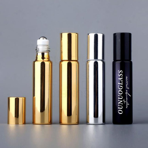 Vente en gros de flacons de parfum miniatures de 10 ml en noir, or et argent, flacons de parfum vides rechargeables avec bille roulante, électro-plaqué UV - Product Image 1