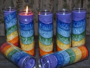 Wholesale 8 Inch Rainbow <strong>Glass</strong> <strong>Jar</strong> 7 Days Religious <strong>Candles</strong>/Chakra <strong>Candles</strong> for Meditation - Product Image 2