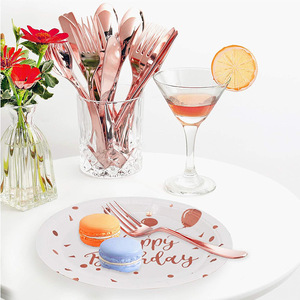 Elegante oro rosa fiesta platos de papel tazas pastel postre platos para Feliz cumpleaños boda Baby Shower lujo vajilla <span class=keywords><strong>Kit</strong></span> - Product Image 3