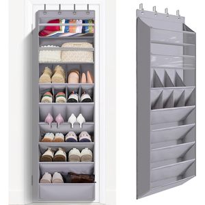 Organisateur de chaussures à suspendre sur la porte, gris, 21 poches, étagère à chaussures suspendue pour rangement de placard, multifonctionnel avec crochets - Product Image 1