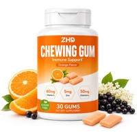 Natürlicher Immununterstützender Kaugummi 60mg Vitamin C 5mg Zink 50mg Holunderbeere |   Zuckerfreies Nahrungsergänzungsmittel für Erwachsene mit Orangengeschmack, Glutenfrei