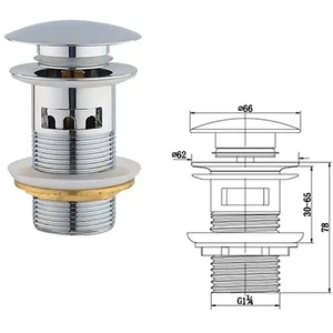 Universal Push Down Wash Basin Waste Drain Filter Brass With Anti-Clogging Hair Catcher <strong>Basket</strong> for <strong>UK</strong> Market - Product Image 1