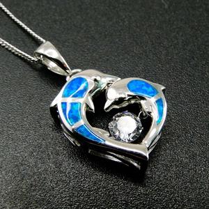 สร้อยคอจี้เพชรสีเงินสเตอร์ลิงพร้อมจี้โอปอลสีฟ้าและชุบทอง/โรเดียมสำหรับเป็นของขวัญ925 - Product Image 3