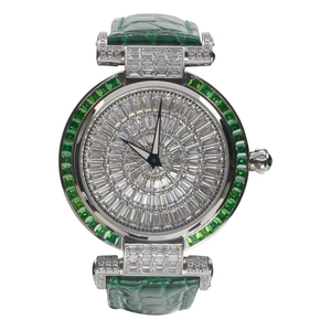 นาฬิกาดีไซน์เนอร์ระดับไฮเอนด์พร้อมสายหนังหน้าปัดเพชรสีมอยส์ซอไนต์มีสีดำและสีเขียว - Product Image 5